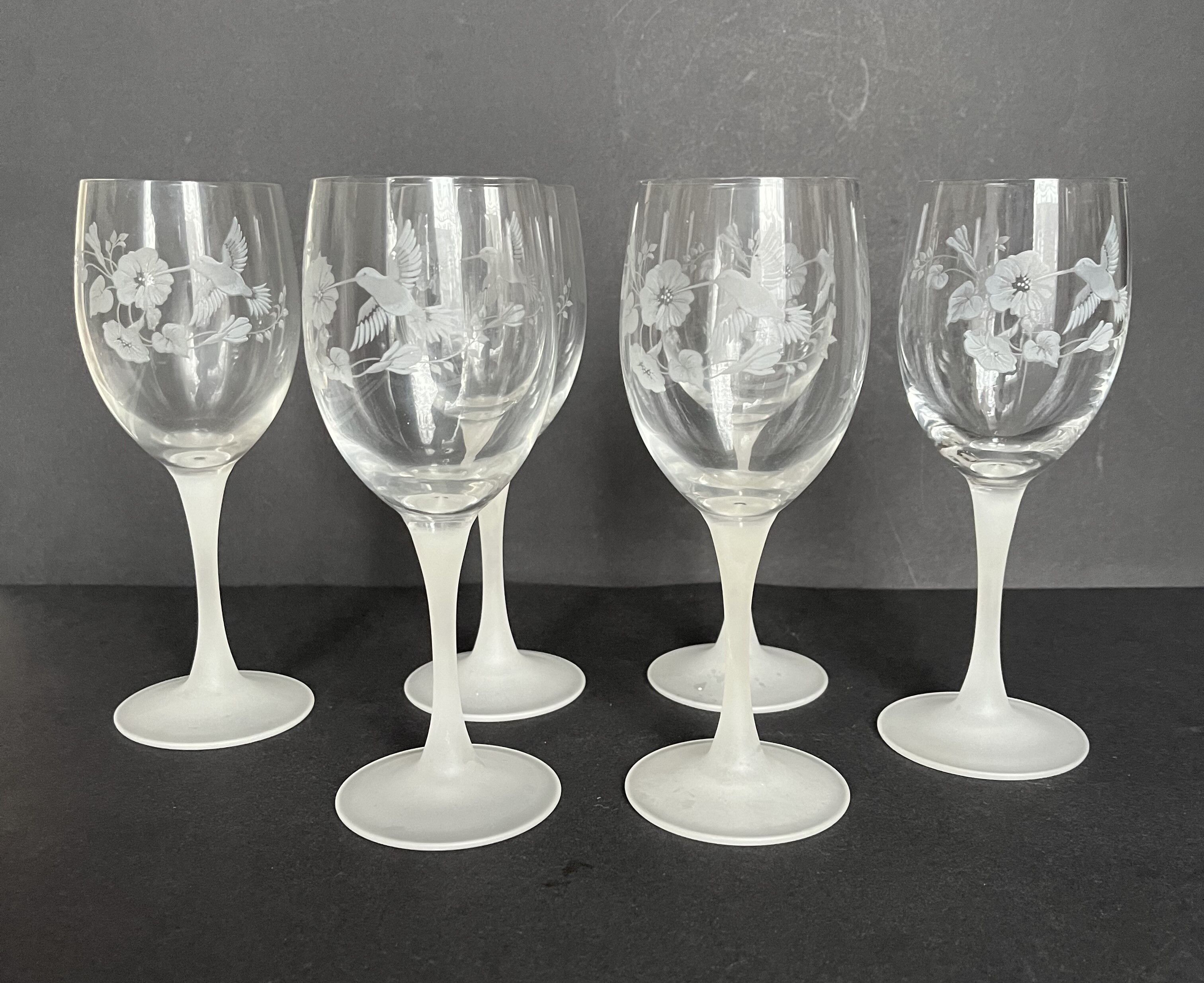 6 engraved crystal wine glasses