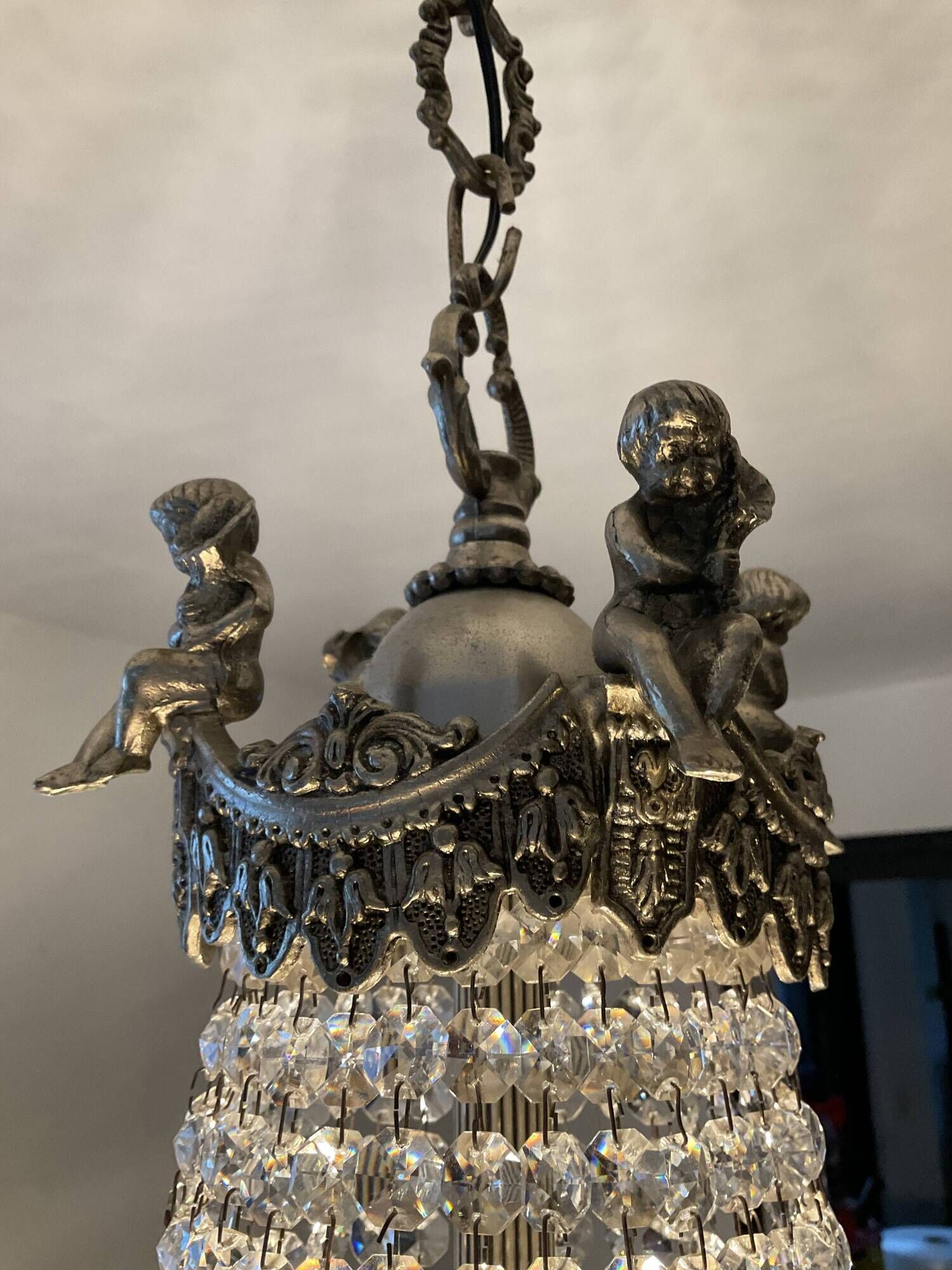 Old hot air balloon chandelier with crystal and bronze tassels