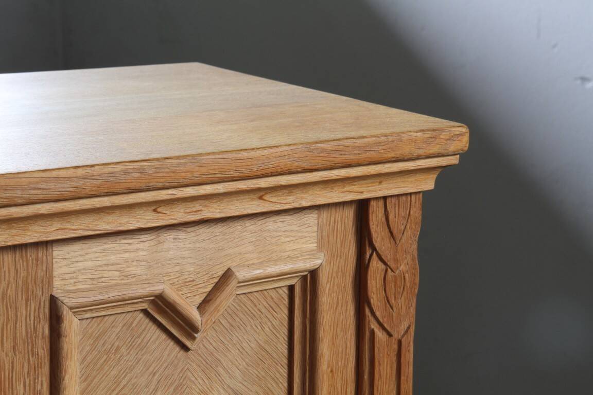 Vintage Danish Chevron Oak Cabinet, Henning Kjærnulf Baroque style, 1960s