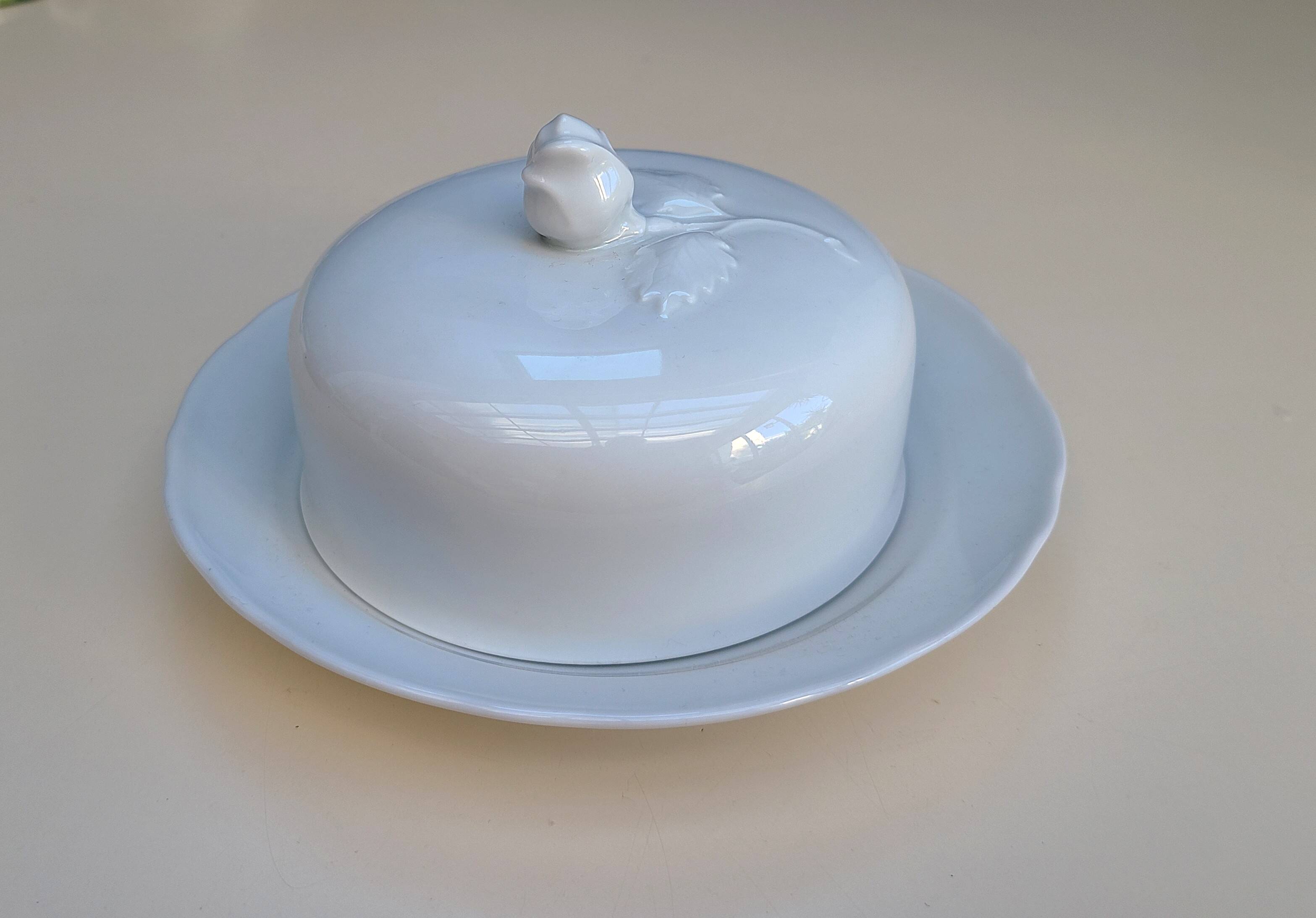 White porcelain butter dish with cover