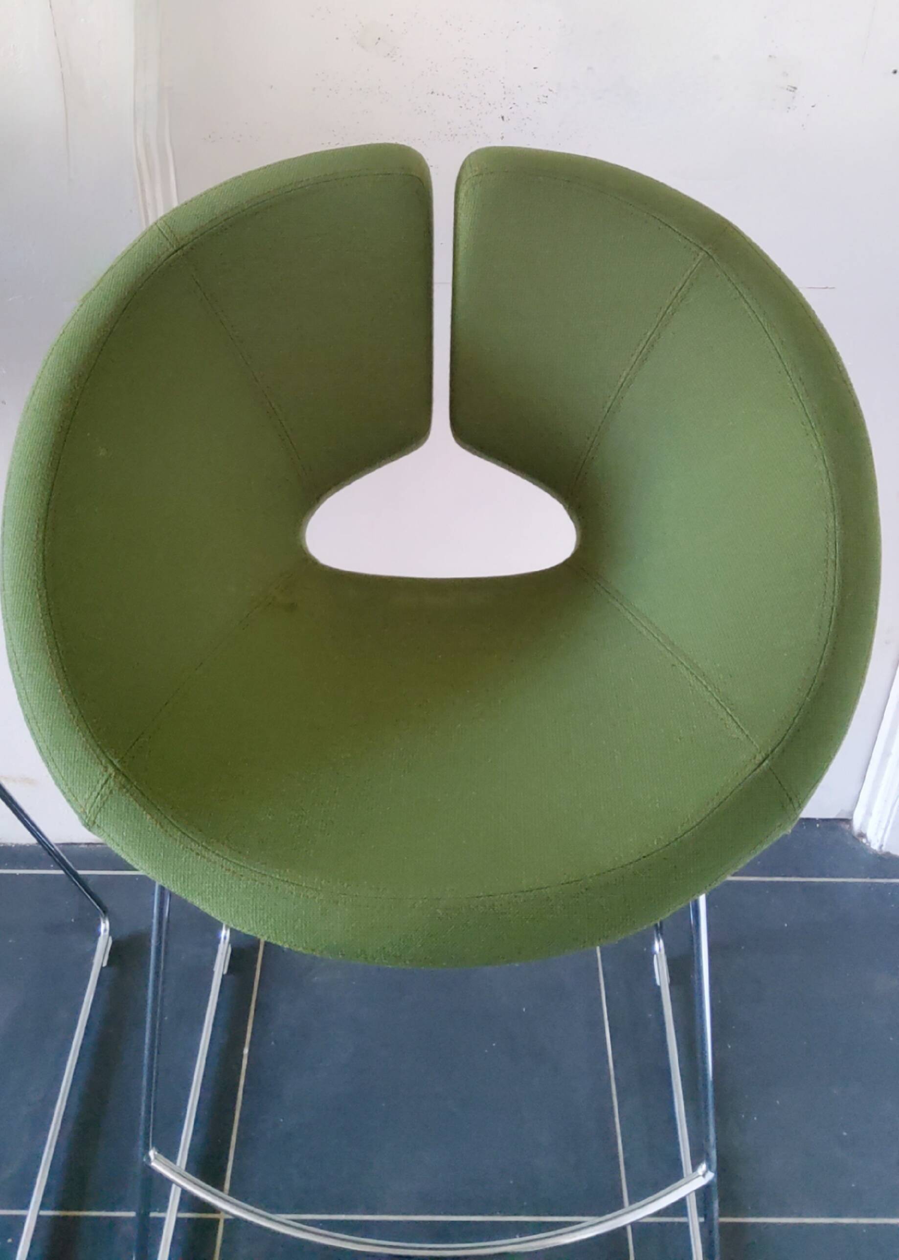 Artifort Chrome and Green Fabric Stool by Patrick Norguet