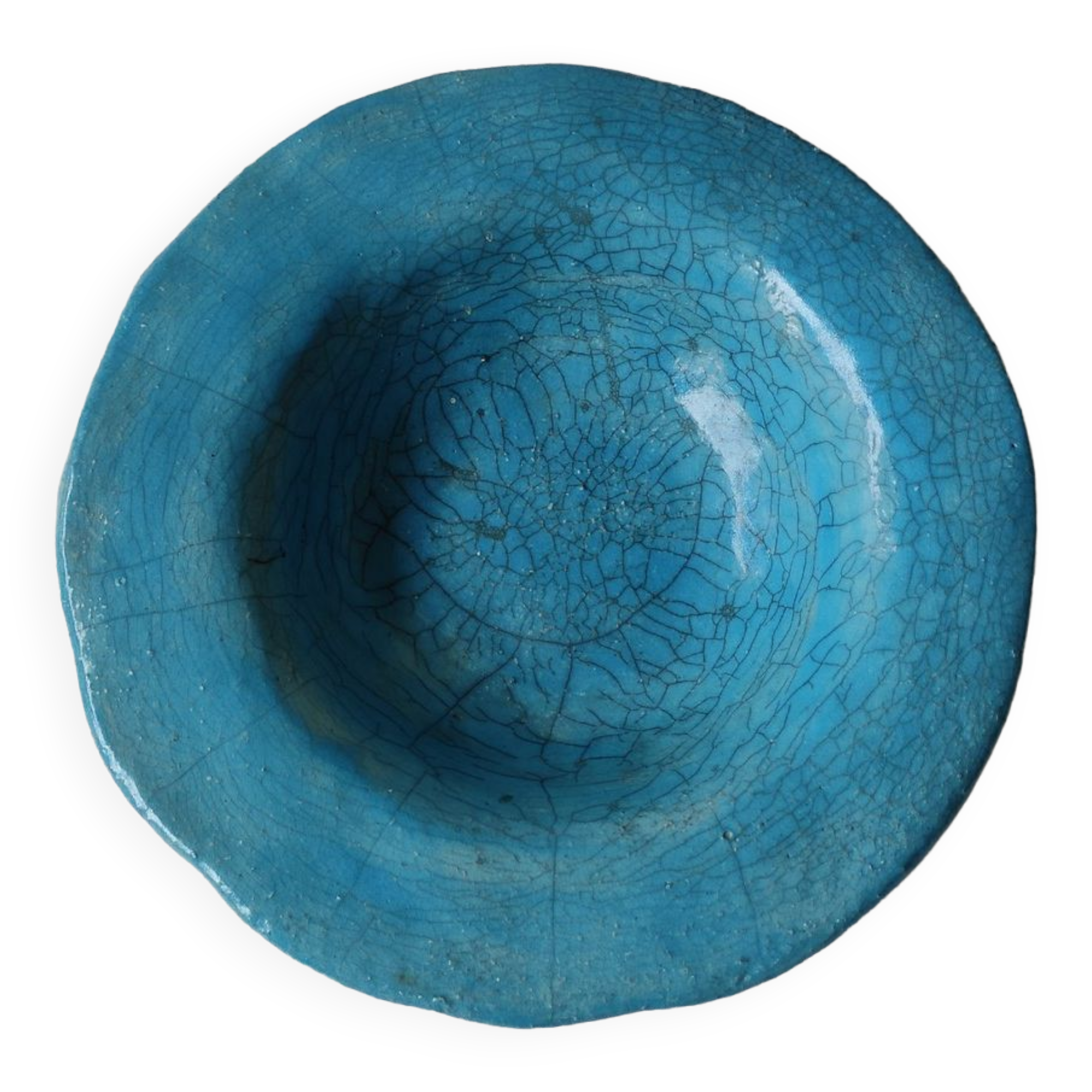 Empty turquoise raku pocket