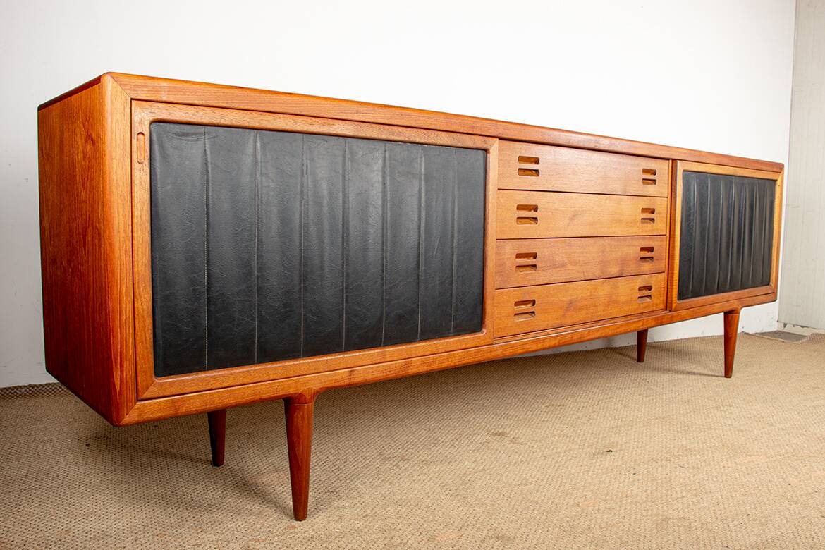 Extra long Danish sideboard, teak, oak, leatherette, 280 cm, Arne Hovmand-Olsen