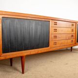 Extra long Danish sideboard, teak, oak, leatherette, 280 cm, Arne Hovmand-Olsen