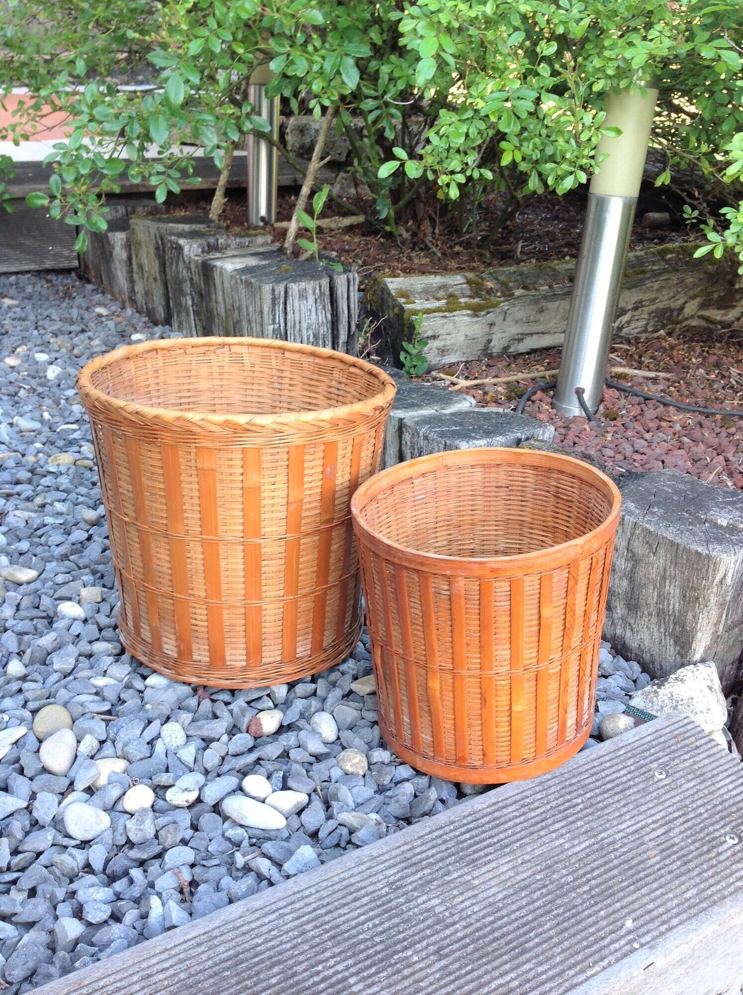 Pair of braided bamboo pot cover / vintage 60s-70s