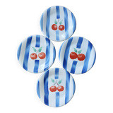 4 assiettes à dessert vintage en porcelaine italienne - Motif cerises et ra
