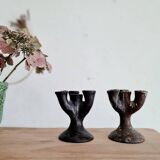 Antique terracotta candlesticks