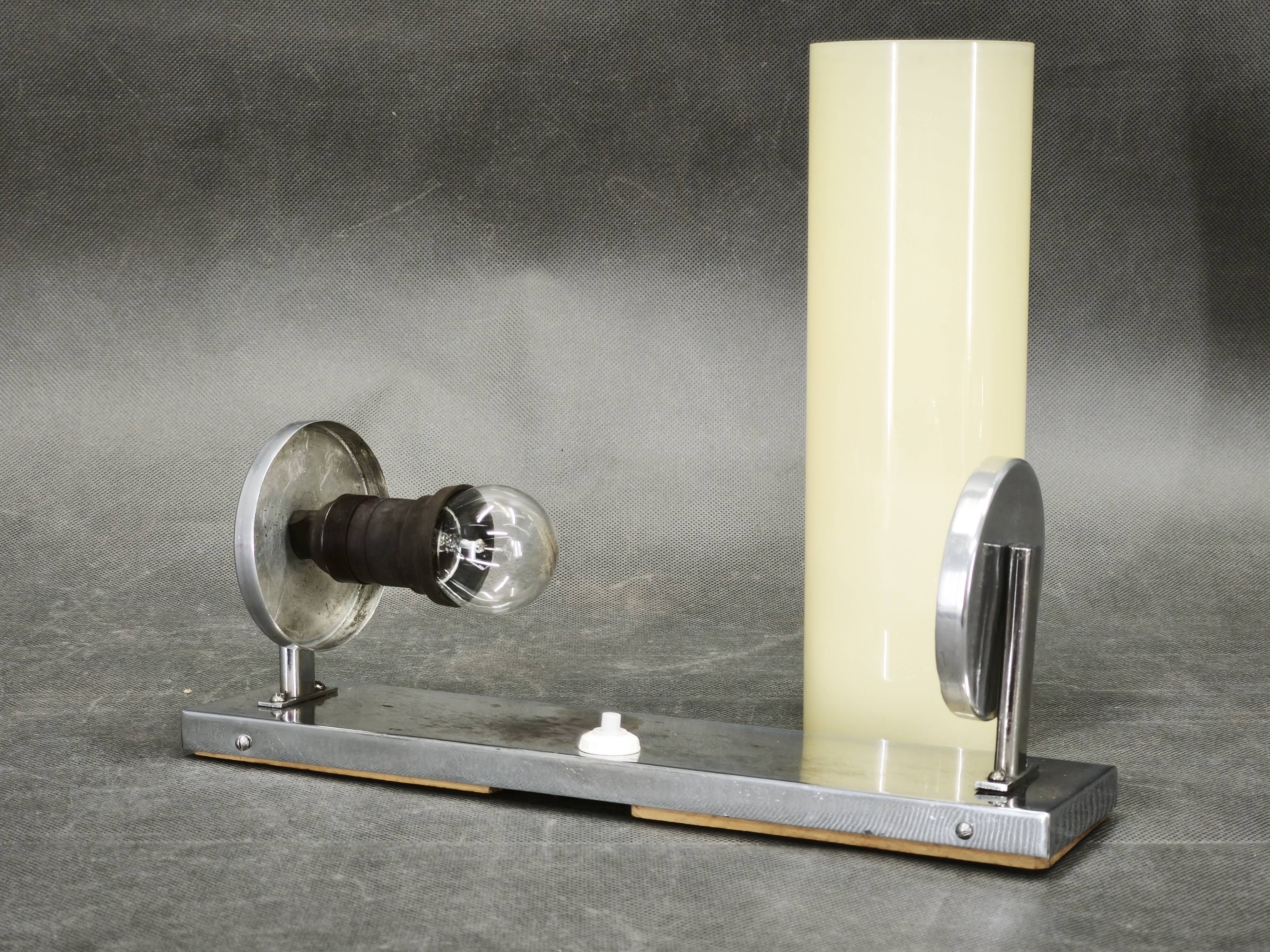 1930s Bauhaus Chrome Wall Light with Cream Opaline Glass, Czechoslovakia