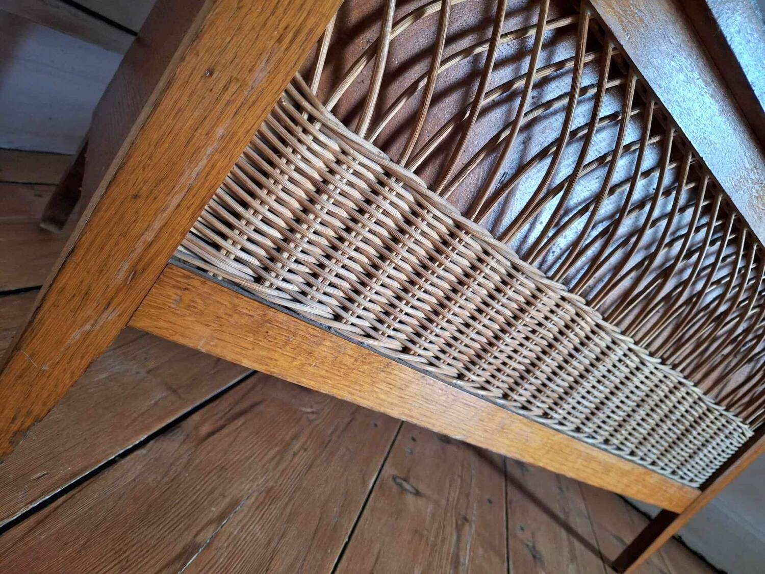 Large vintage rattan chest, retro wicker decoration