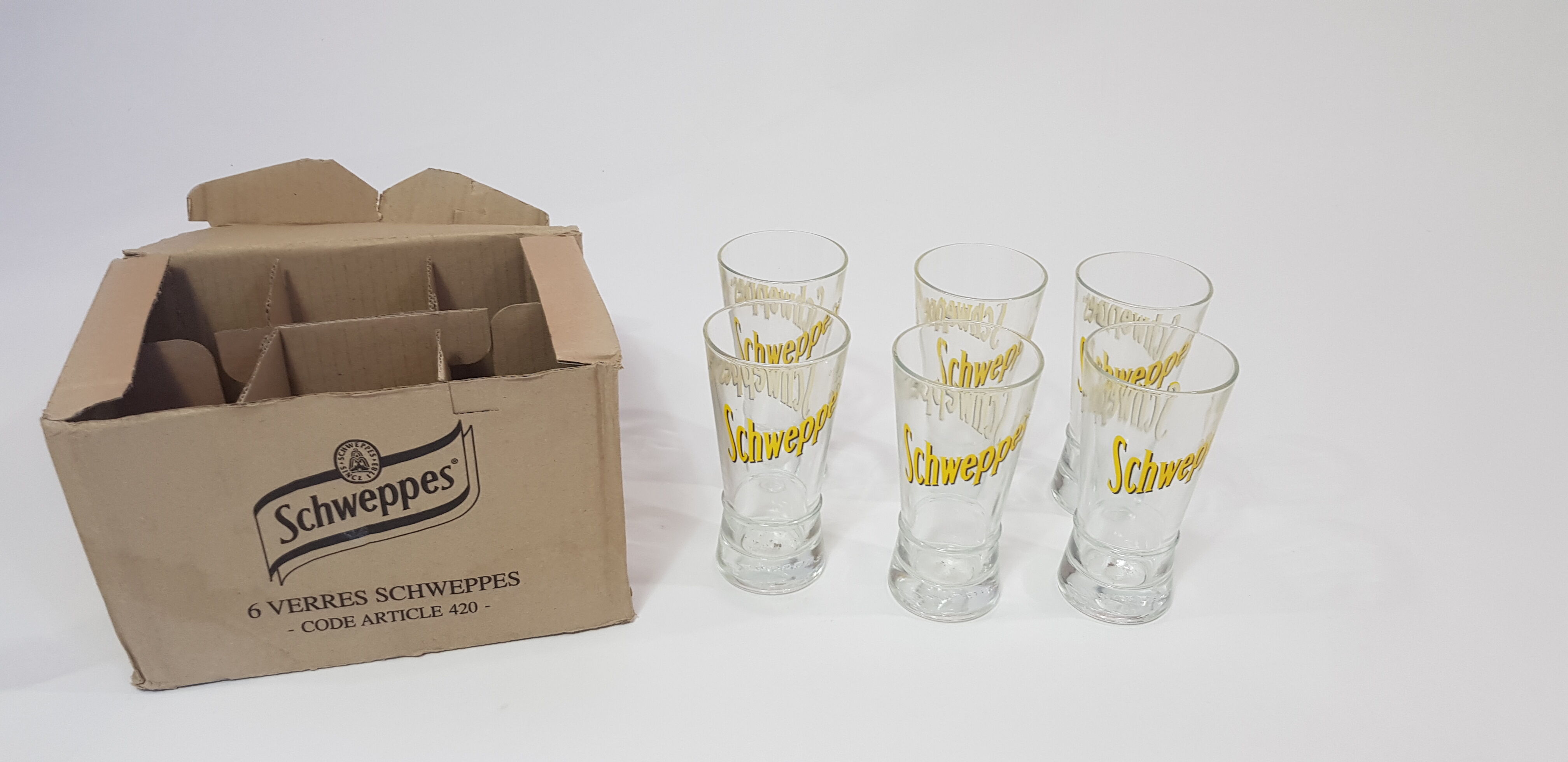 6 Schweppes advertising glasses