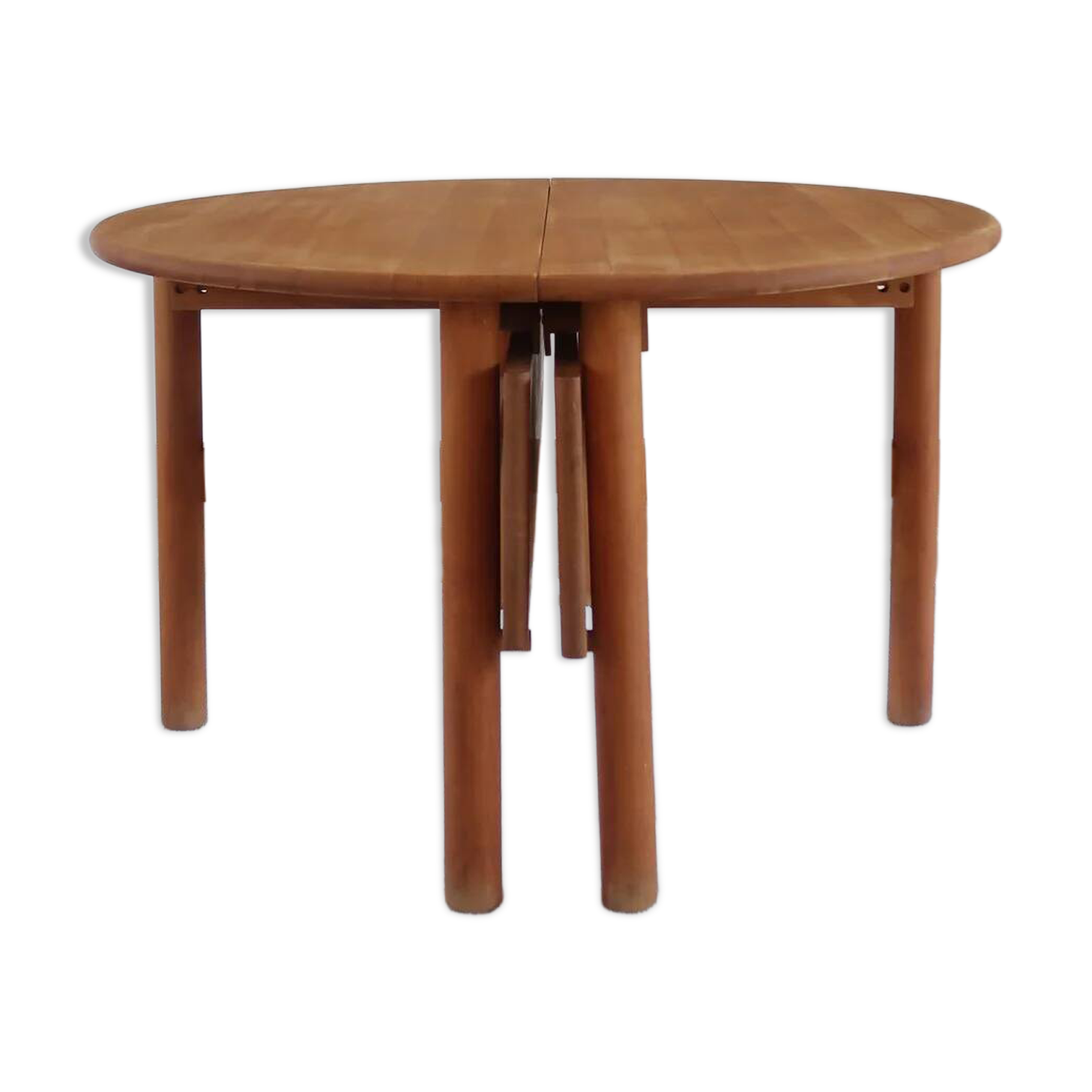 Table ronde extensible en hêtre massif, années 80