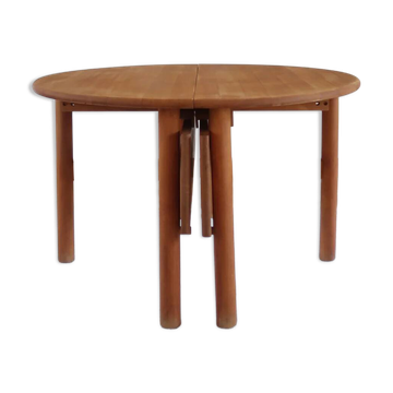 Table ronde extensible en hêtre massif, années 80