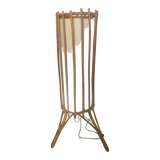 Lampe rotin bambou osier vintage années 60 pied tripode