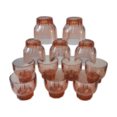 Lot de 12 verres à eau en verre rose art déco