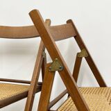 4 chaises pliantes vintage en bois et cannage
