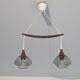 Scandinavian boomerang chandelier in teak and glass