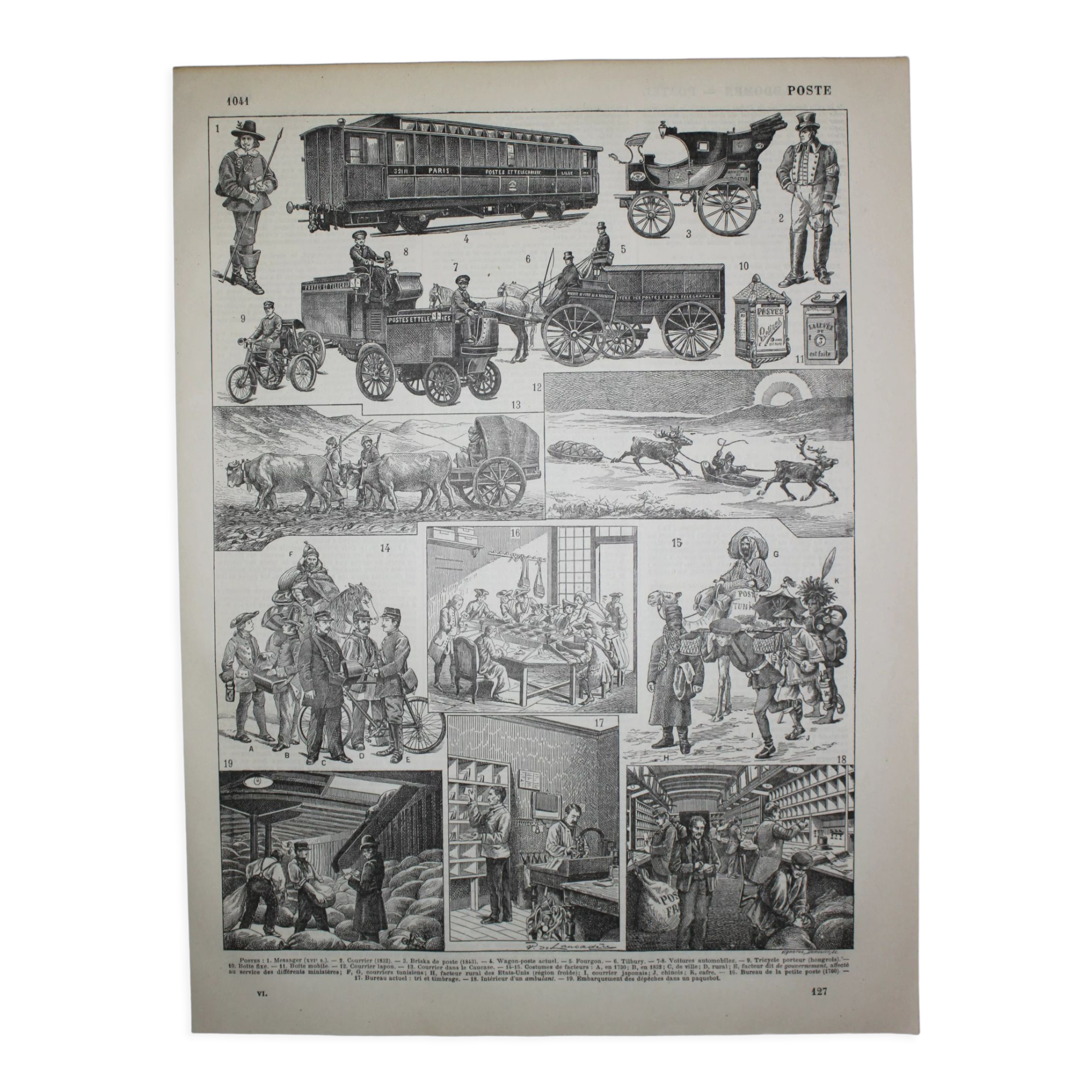 Lithograph • The old post office, mail, letter • Original engraving from 1898