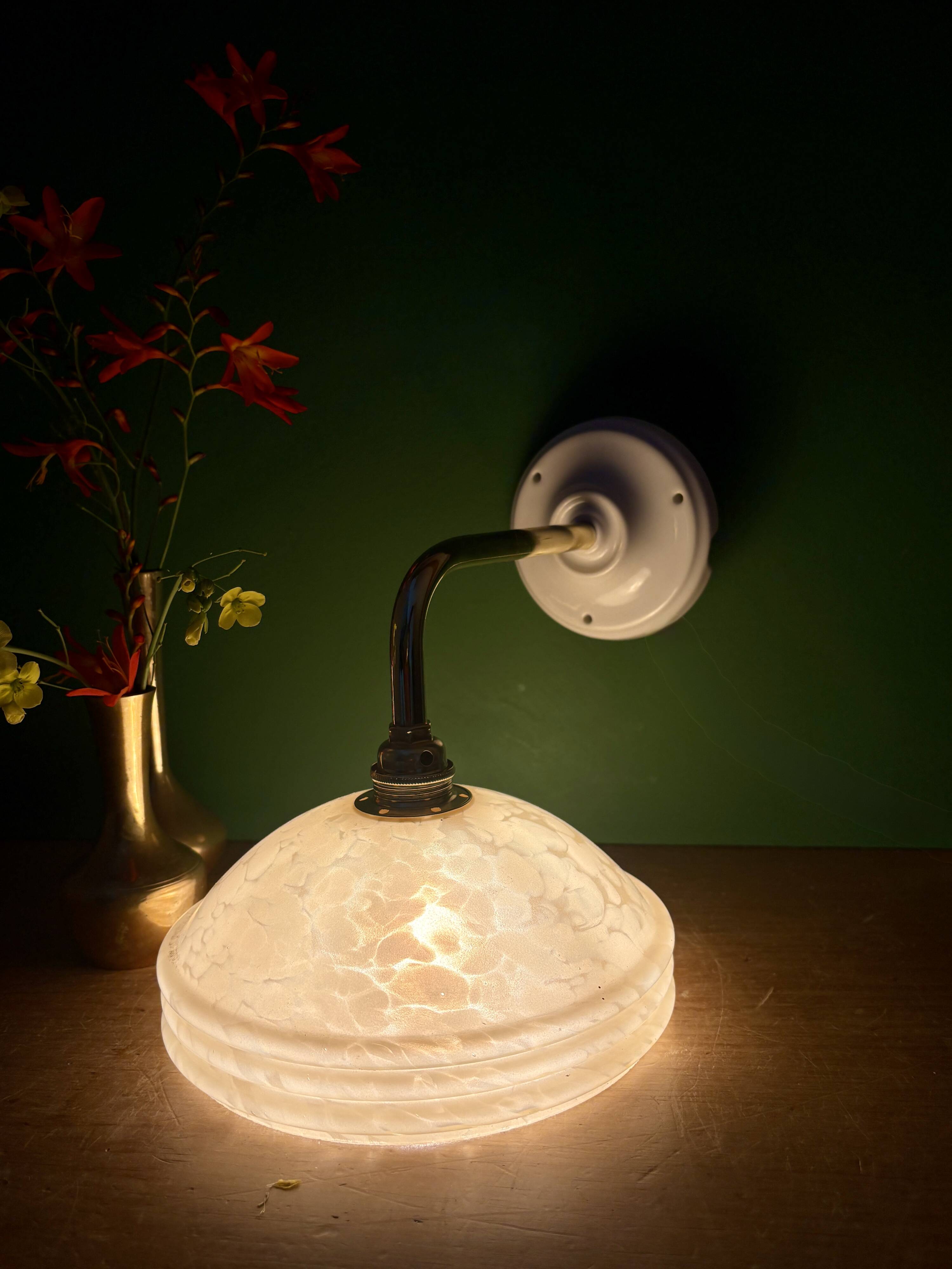 Vintage angled wall lamp with pale yellow Clichy glass shade