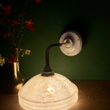 Vintage angled wall lamp with pale yellow Clichy glass shade