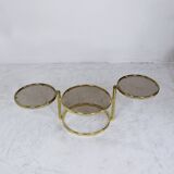 Mid century brass plated 3-tier swivel coffee table after Milo Baughman