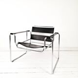 Wassily Style Lounge Chair Chrome Black Faux Leather Breuer Bauhaus Design