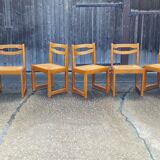 Set of 8 chairs in elm and straw by Maison Regain