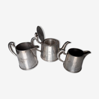 Theiere, pot a lait et pot à creme metal argenté Ercuis 1950