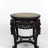 Asian wooden stand carved with Demons, marble top, Indochina, circa 1880