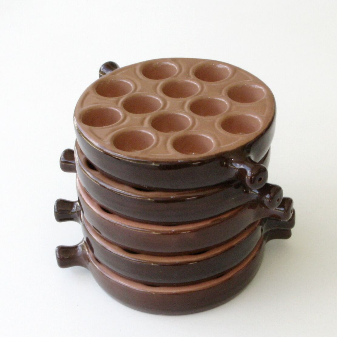 Emile Henry snail service - 5 Poêlons 12 holes - Caquelons marron