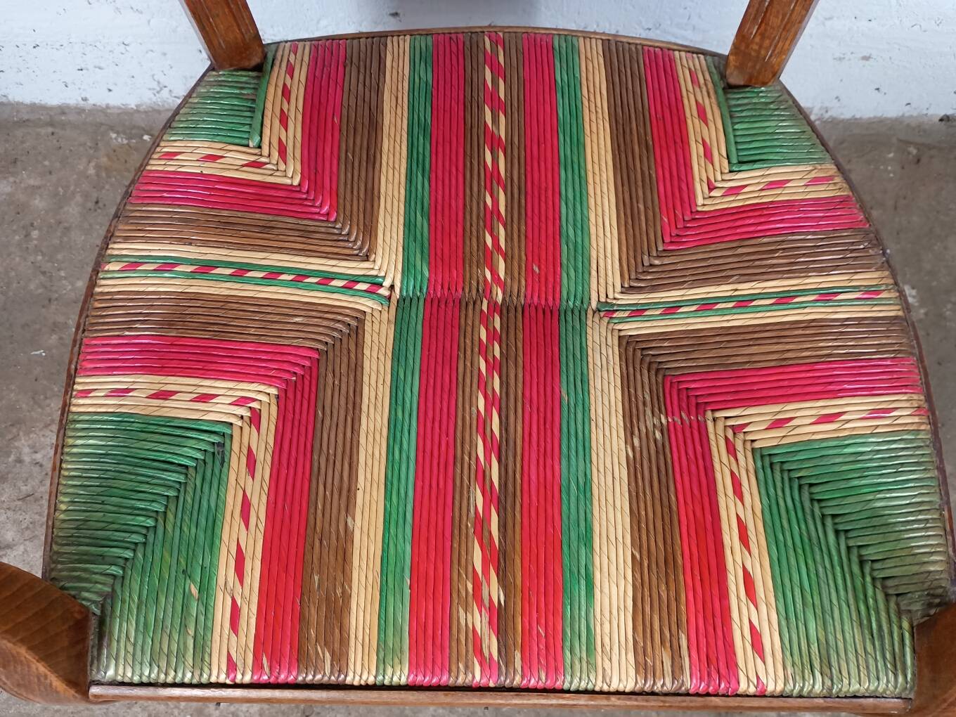 Art Deco wood and straw armchair