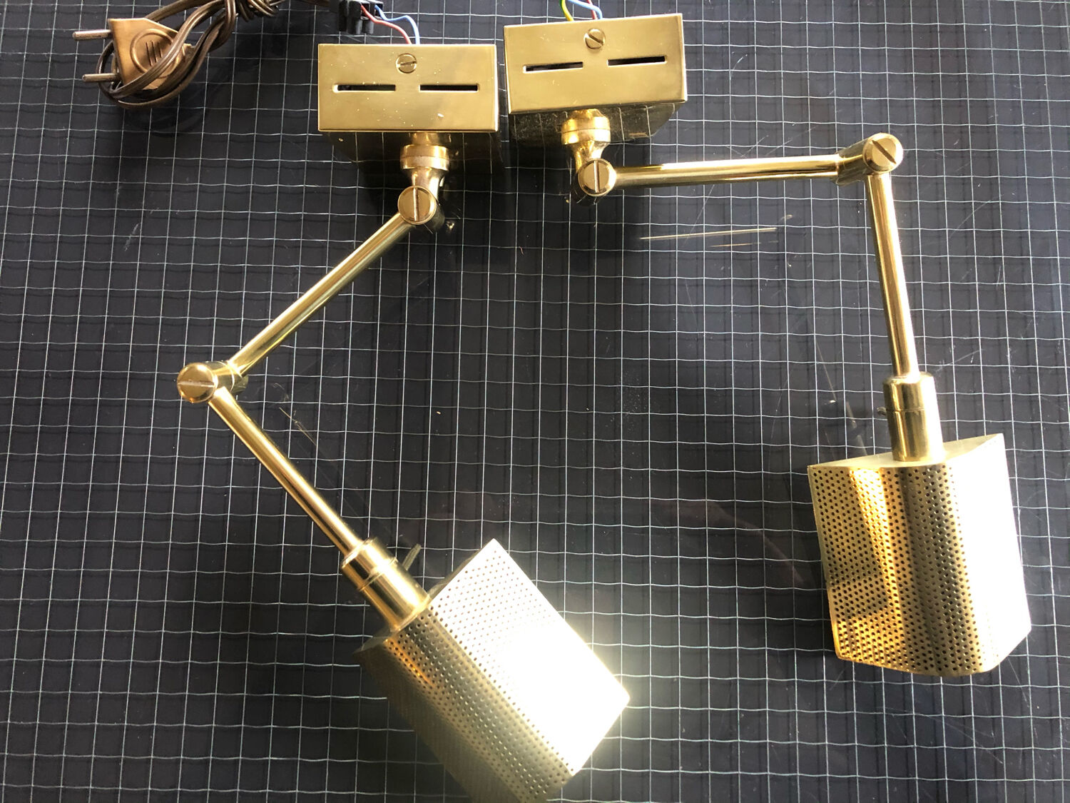 Pair of articulated wall lamps gilded brass Marset circa 1970
