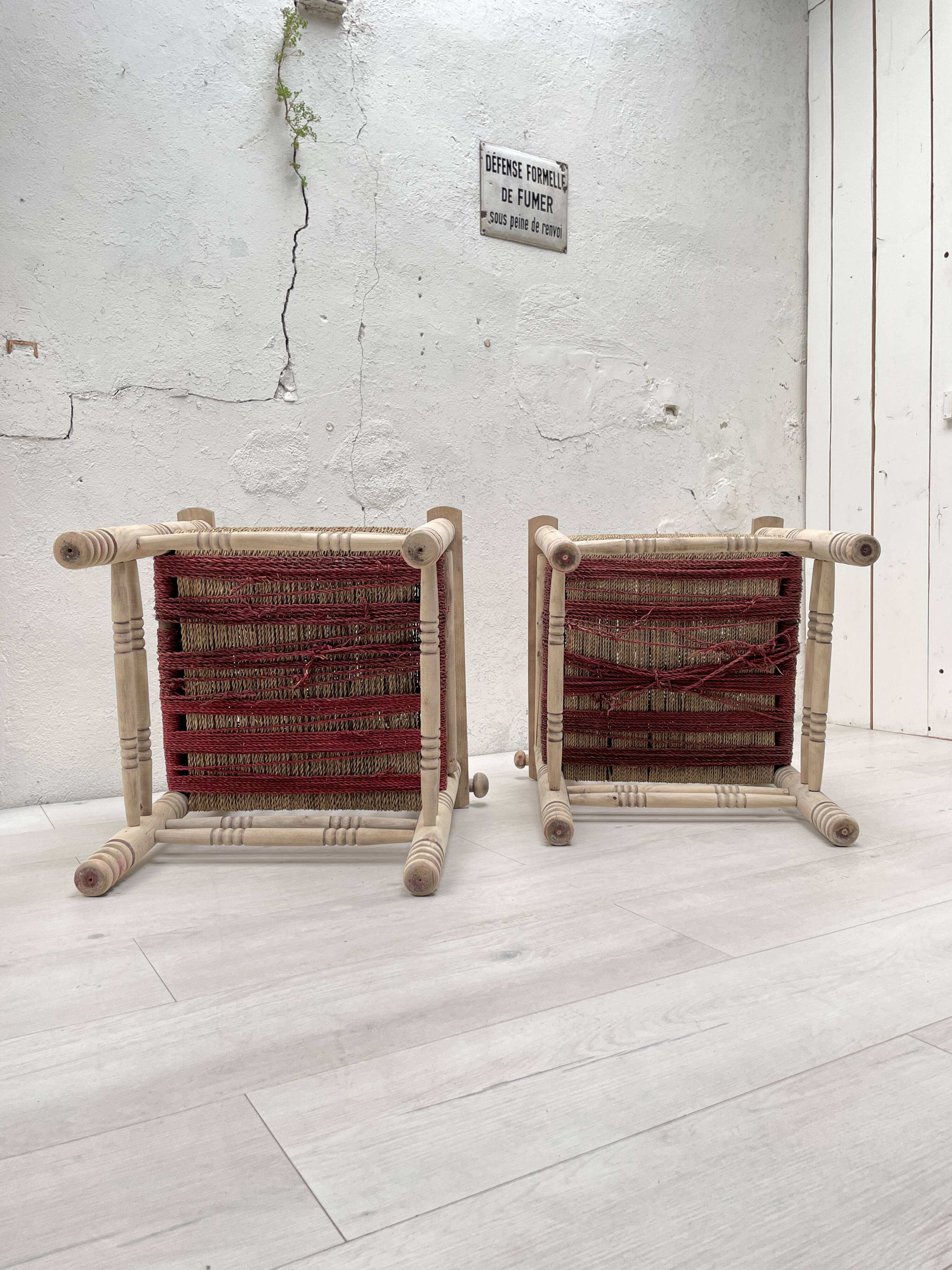Pair of wooden armchairs and ropes