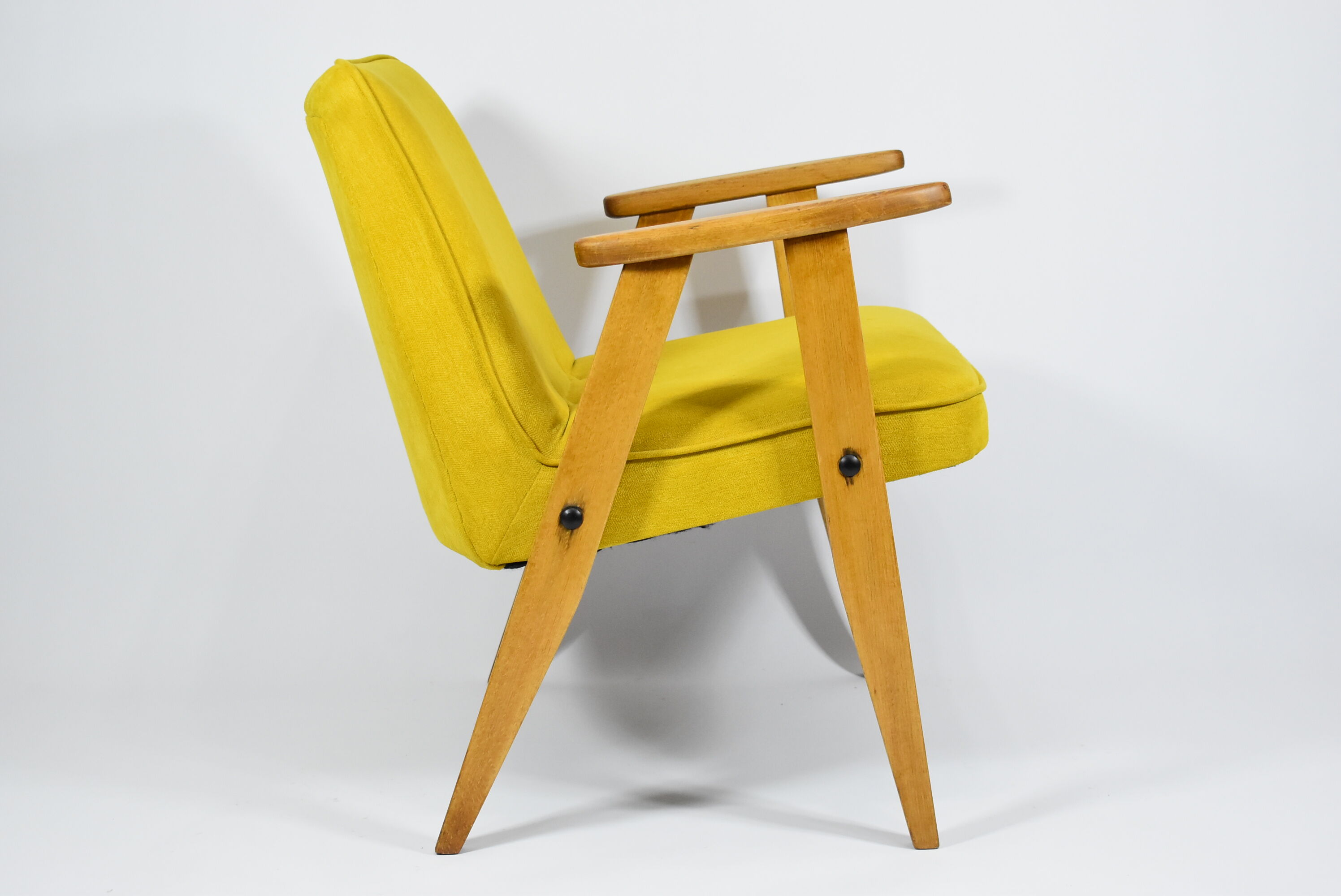 Original armchair type 366, designer J. Chierowski, yellow fabric, 1960s
