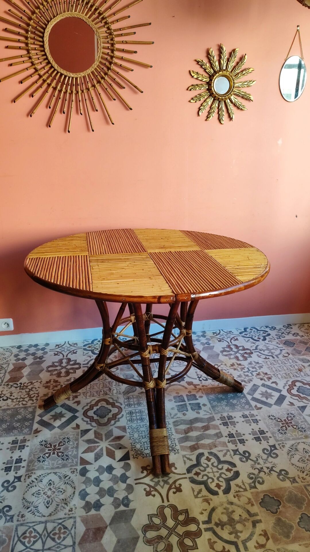 Table vintage en rotin