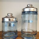 Coffee and sugar jars in blue glass and aluminum