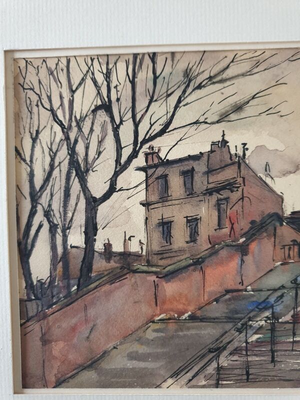 André Duculty (1912-1990) Watercolor on paper "Escaliers de la Butte Montmartre à Paris" Signed