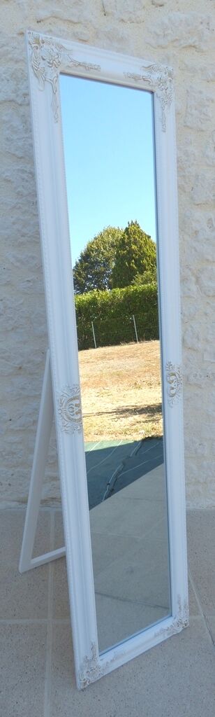 Wooden mirror on psyche foot tilting white gold with moldings