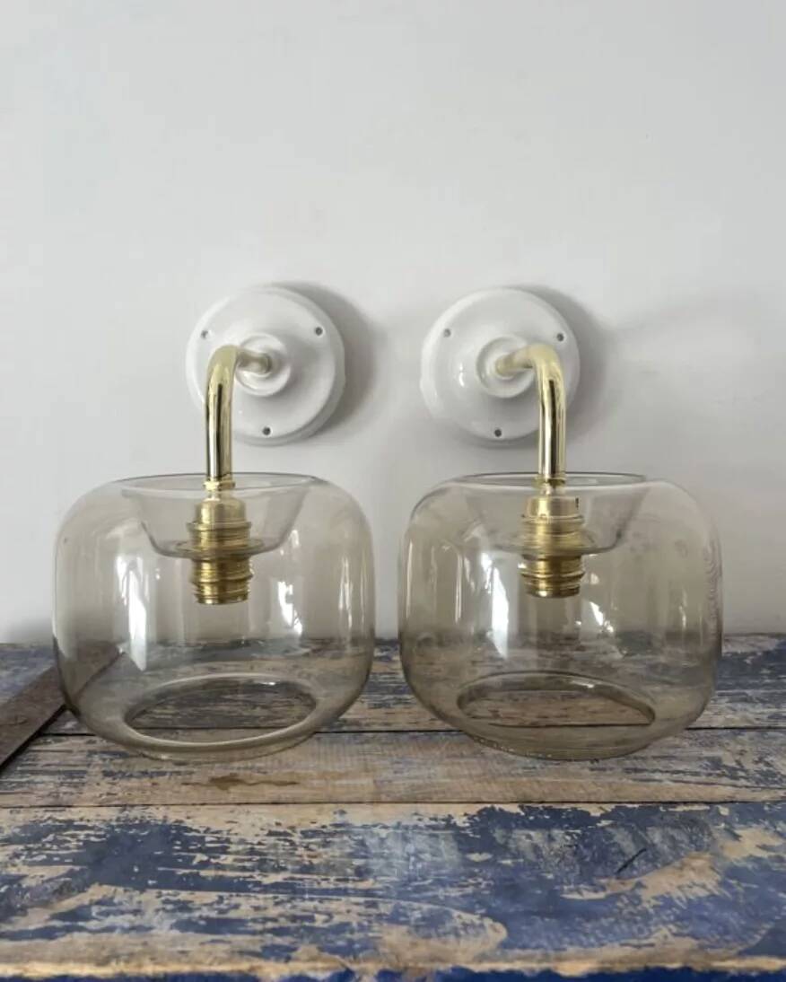 Pair of vintage smoked glass wall lights