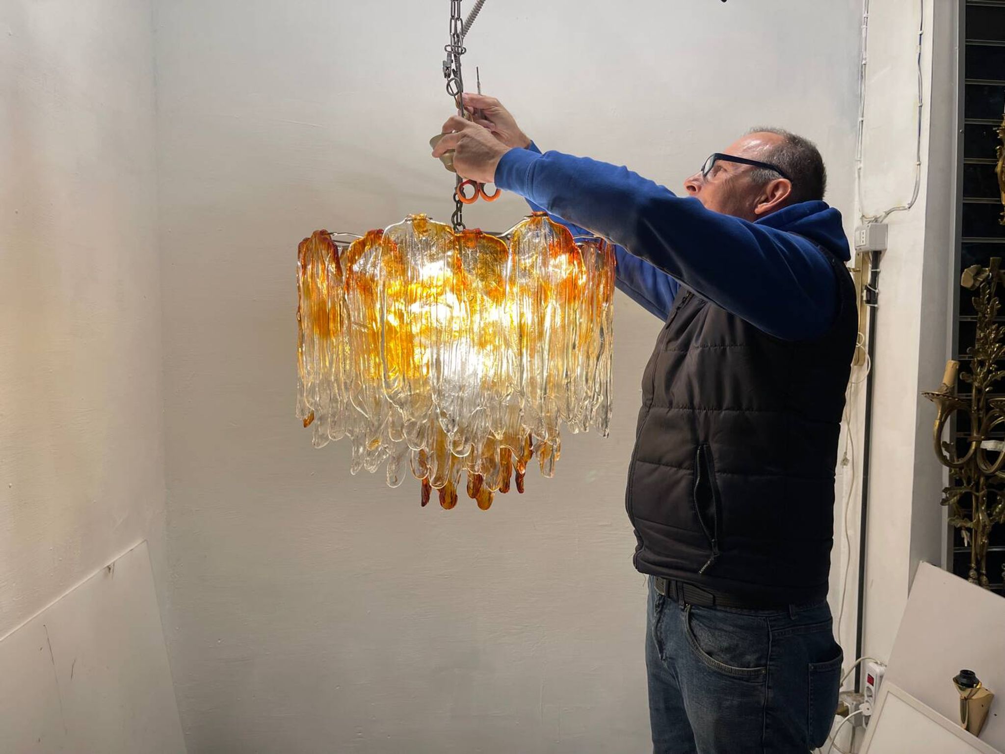 Large Murano Glass Chandelier 1970’s by Mazzega