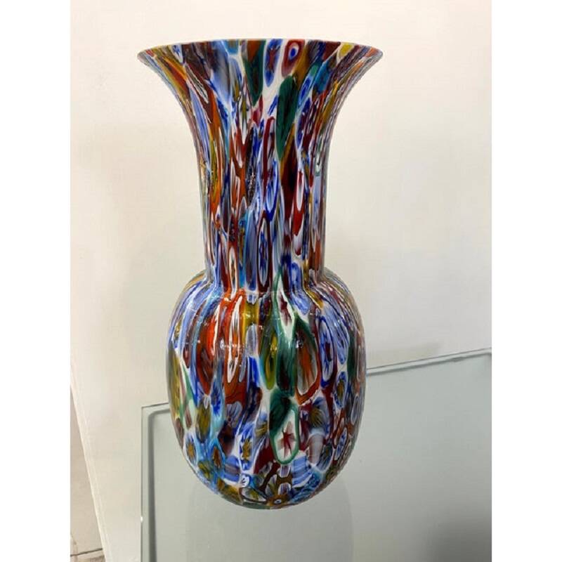 Contemporany vase murrine sphere in murano style glass with multicolored murrine like venini style b