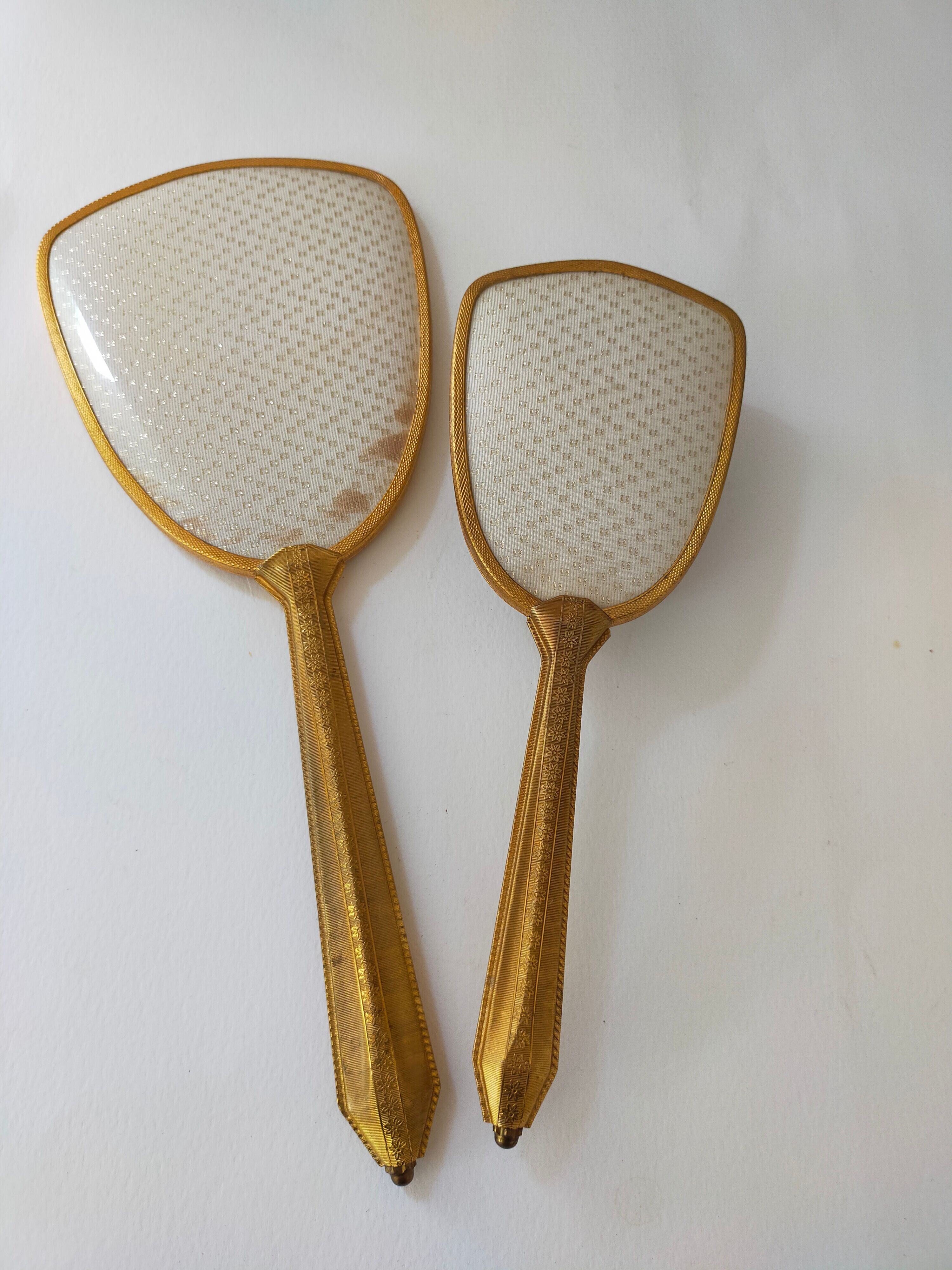 Vintage handheld mirror and hairbrush vanity set