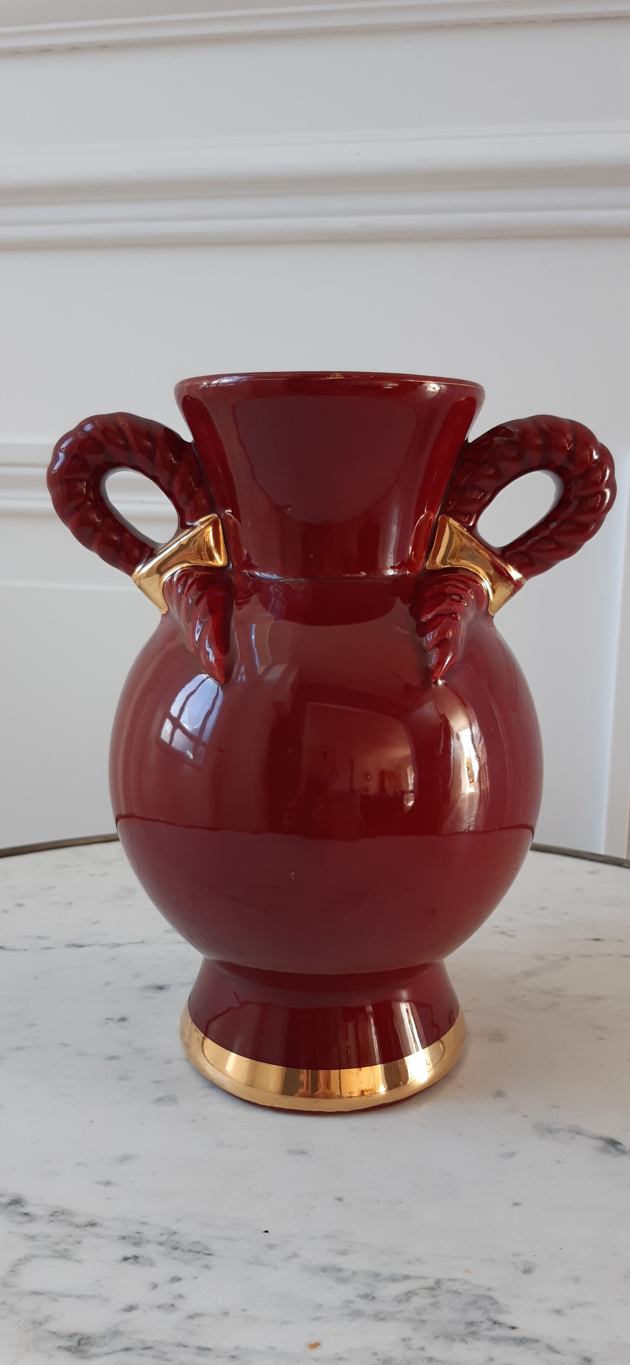 Vase St Clément burgundy and golden 50s
