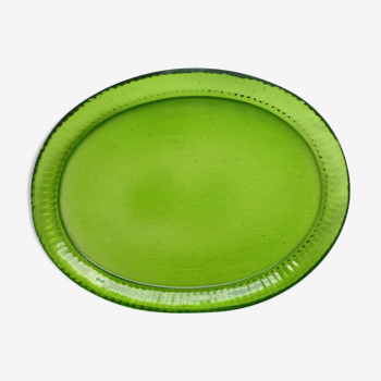 large oval serving tray, green glass for glasses or liqueur decanters