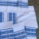 Nappe a the rectangulaire et 6 serviettes, made in france, linge basque, blanche et bleue, Vintage