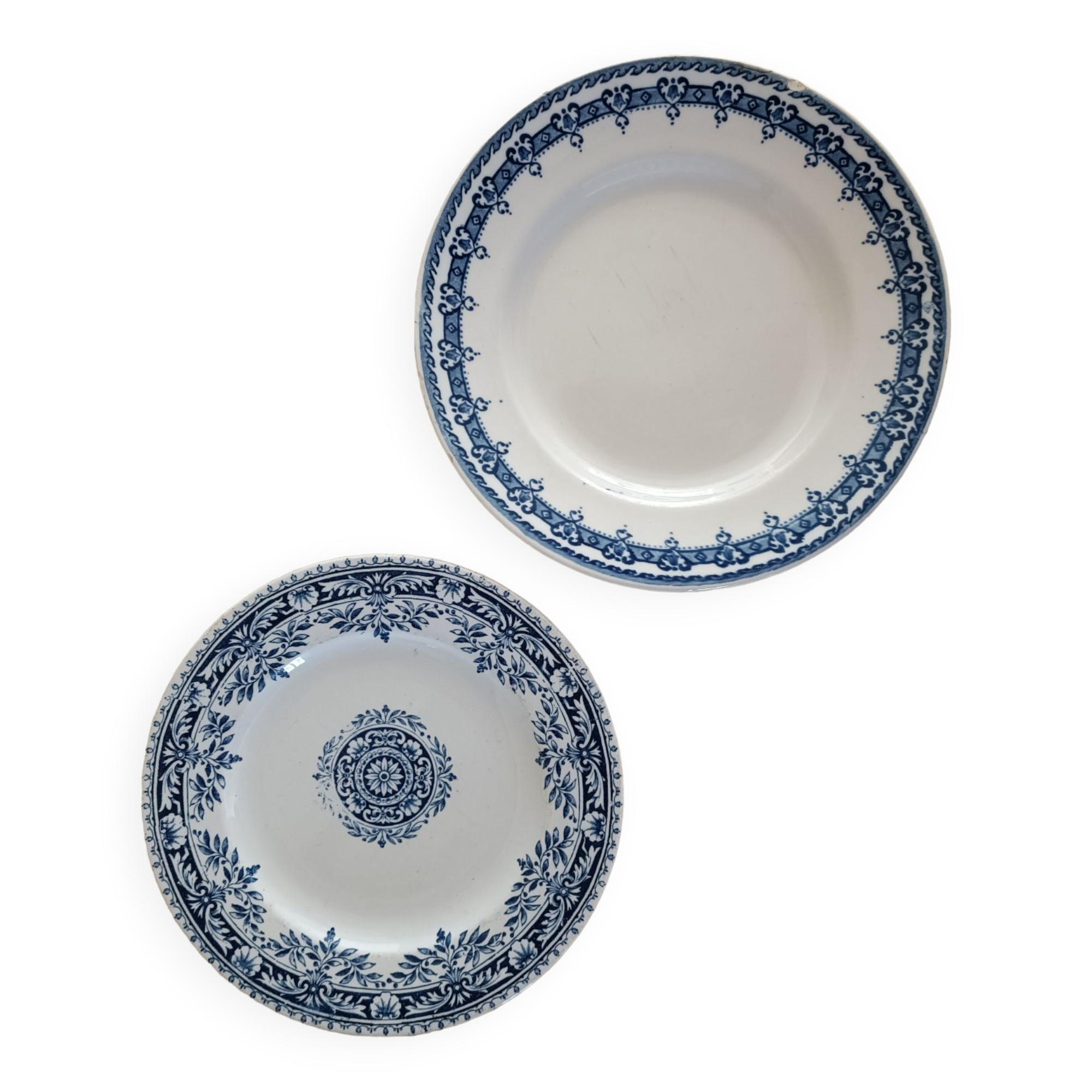2 mismatched ironstone plates