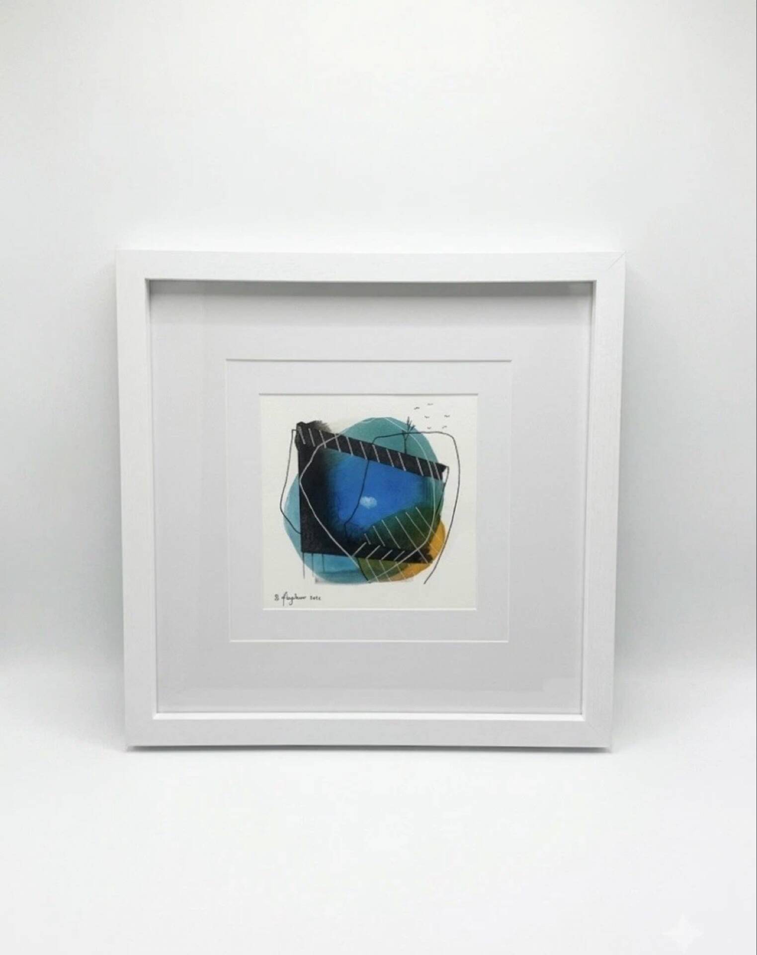 Original Abstract Drawing Framed 33x33 cm