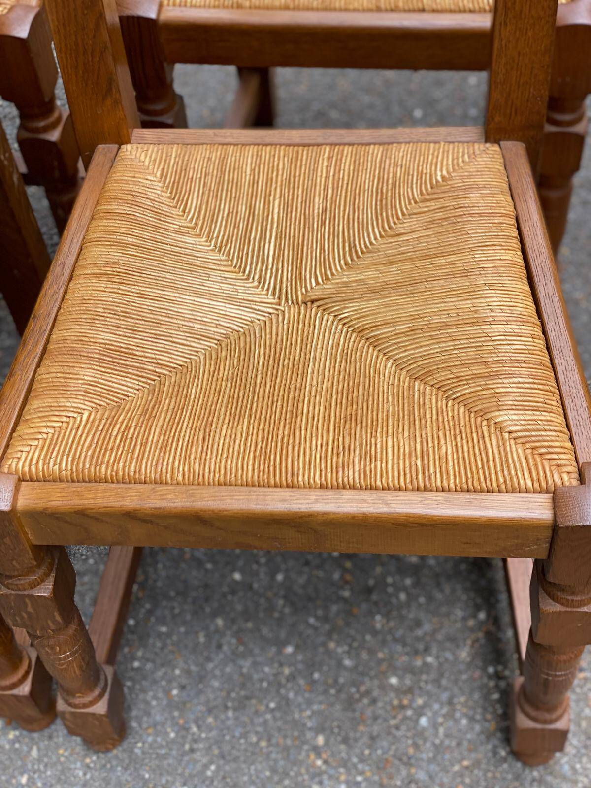 8 chaises en bois massif chêne clair et paille type ferme dossier haut