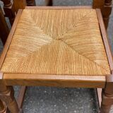 8 chaises en bois massif chêne clair et paille type ferme dossier haut