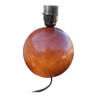 Pied de lampe boule, rond bois massif - années 70