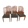 Suite of 6 scandinavian chairs in teak and seats in black skaï 1960